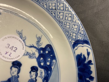 Two Chinese blue and white plates, Kangxi mark and of the period